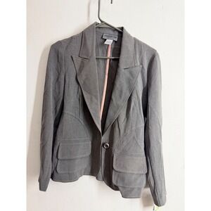 Chapter One Petites Grey Blazer Jacket Size 4P NWT Contrast Stitch Professional